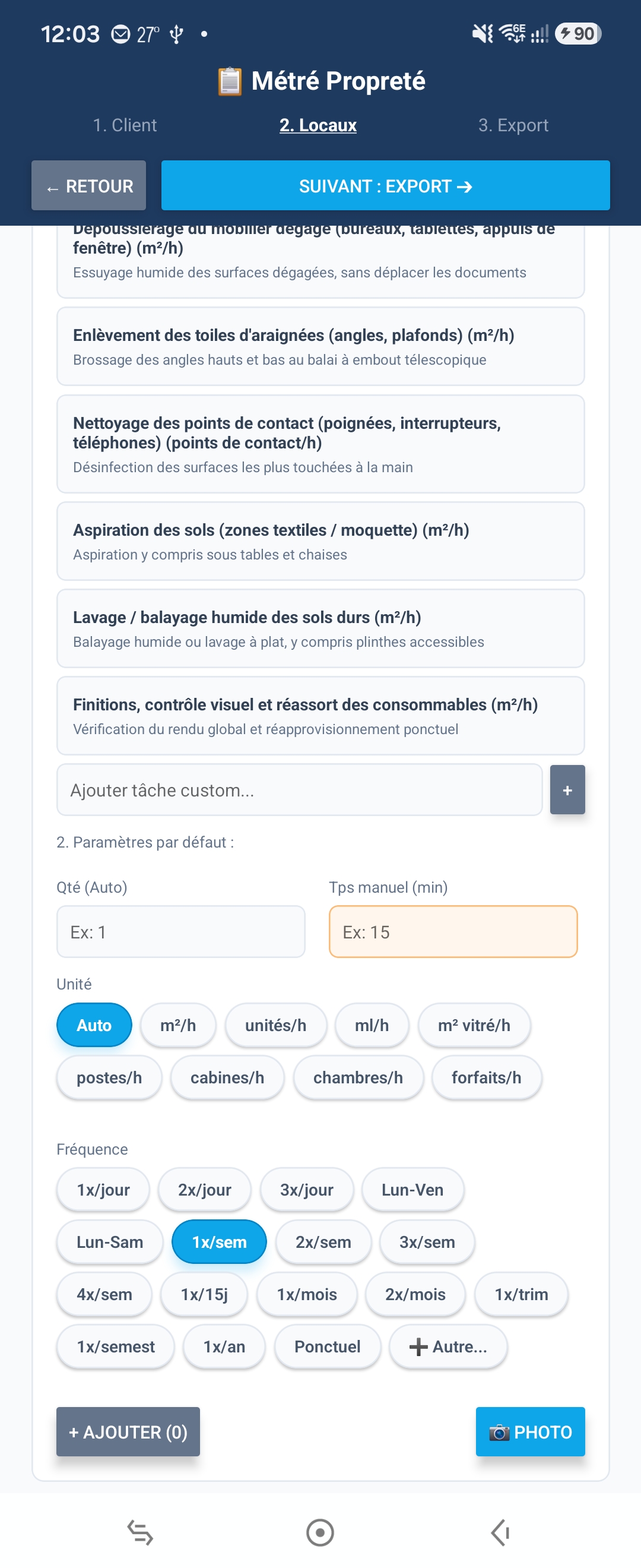Interface principale du logiciel de devis