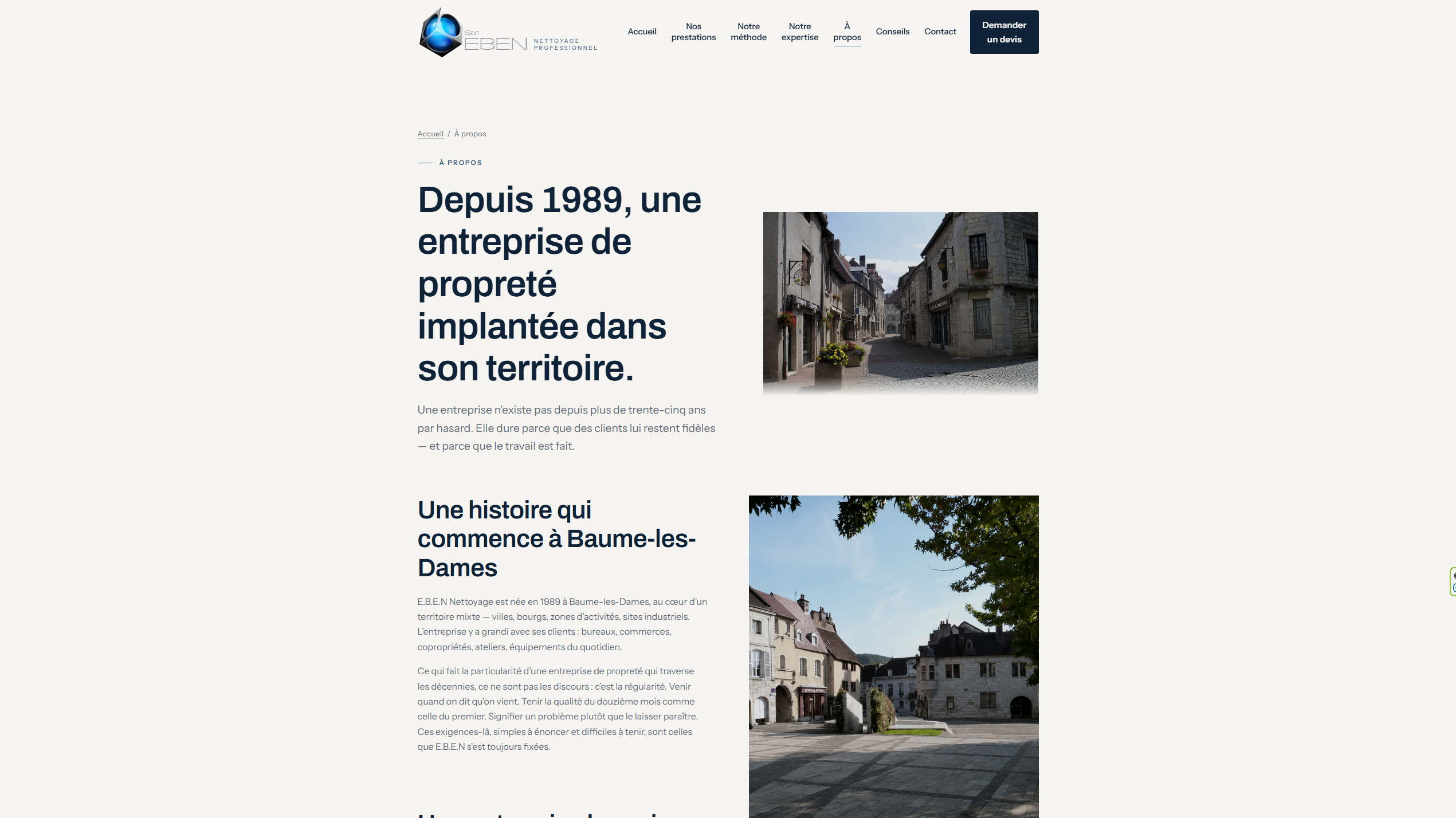 Page à présentant la société