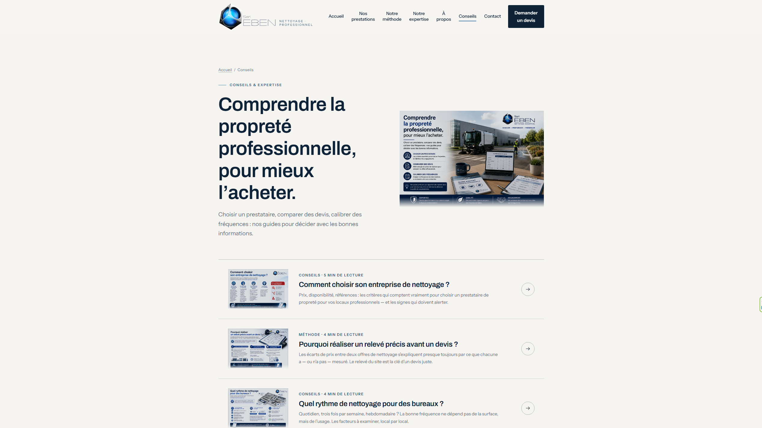 Page conseils avec contenus structurés