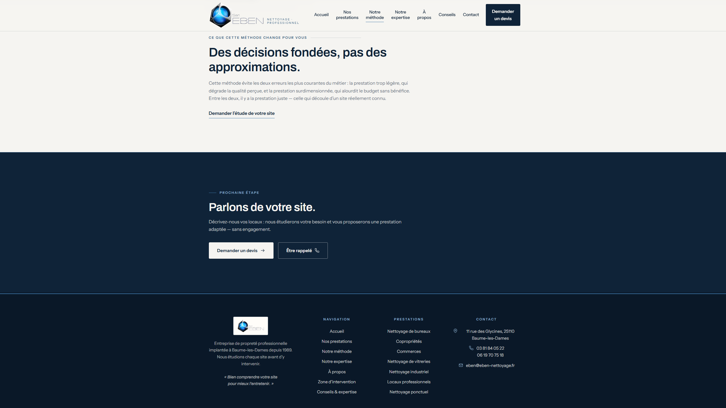 Pied de page avec contact et mentions